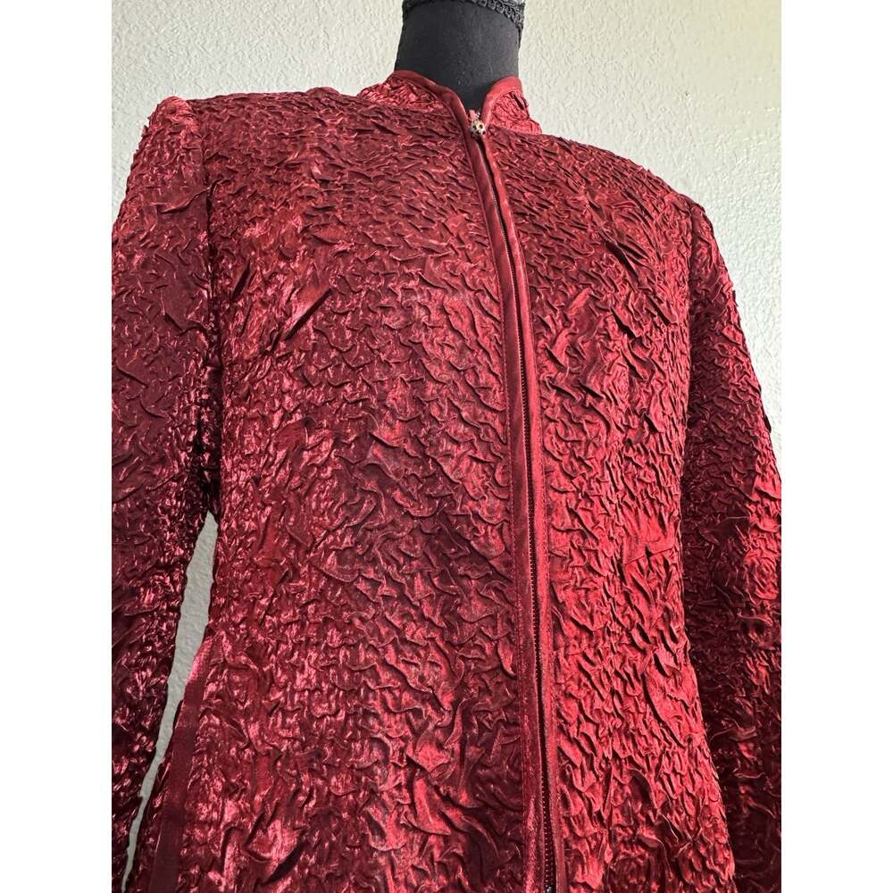 Vintage 90s Victor Costa Red 3D Rose Zip Jacket Whimsigoth Coquette Womens 6 - Picture 5 of 14
